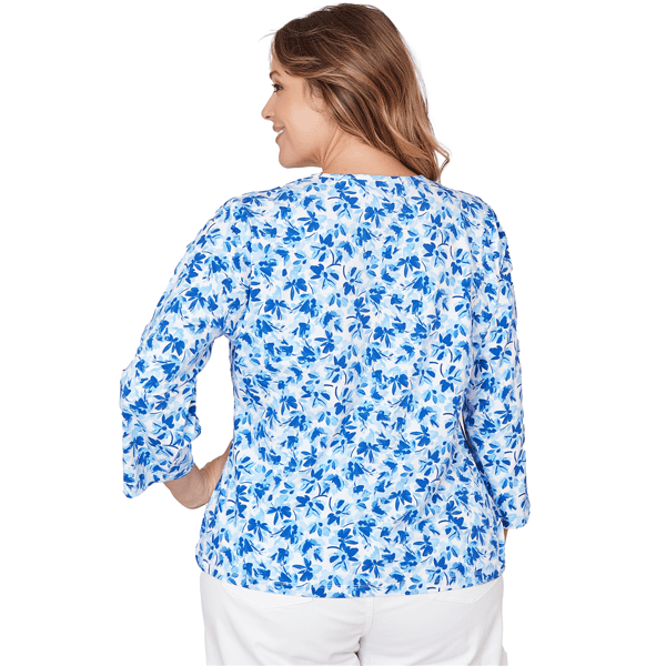 Plus Size Hearts of Palm Embraceable Blue Floral Surplice Blouse