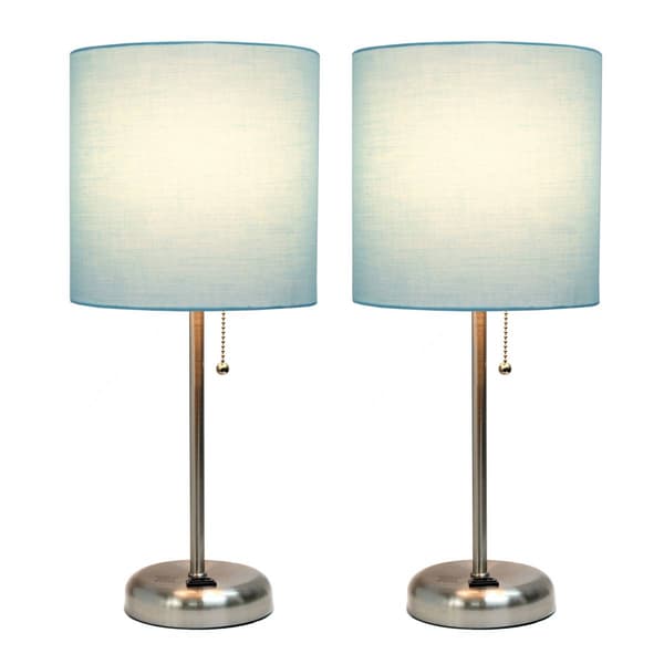 LimeLights Brushed Steel Stick Lamp w/Charging Outlet - Set of 2