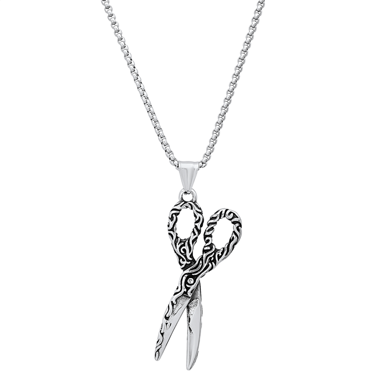 Mens Iron Saints Stainless Steel Rope Chain with Scissor Pendant