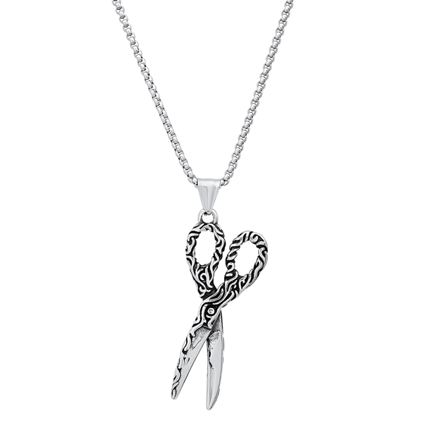 Mens Iron Saints Stainless Steel Rope Chain with Scissor Pendant