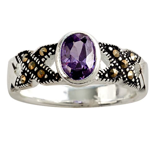 Marsala Fine Silver Plated CZ & Oval Amethyst Ring