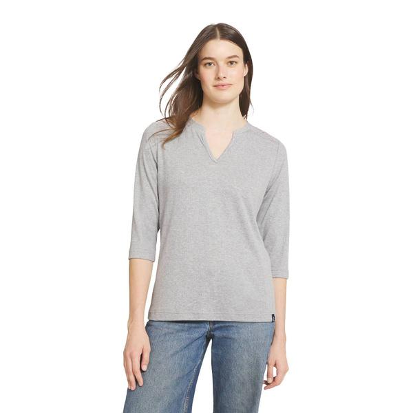 Womens LANDS END(R) Crochet Trim Pointelle Split Neck Top - image 