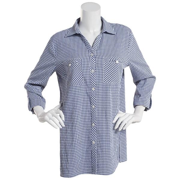 Womens Emily Daniels Dusk to Dawn 3/4 Sleeve Checkered Button Top - image 