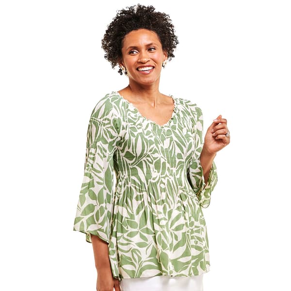 Womens Floral & Ivy 3/4 Sleeve V-Neck Paisley Floral Pleat Top - image 