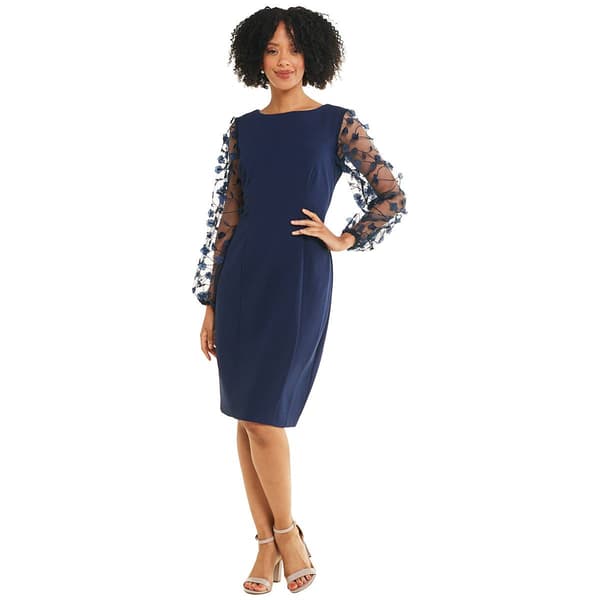 Womens Connected Apparel Sheer Sleeve Solid Sheath Dress