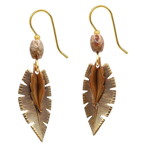 Silver Forest Layered Leaf with Barrel Bead Earrings - image 