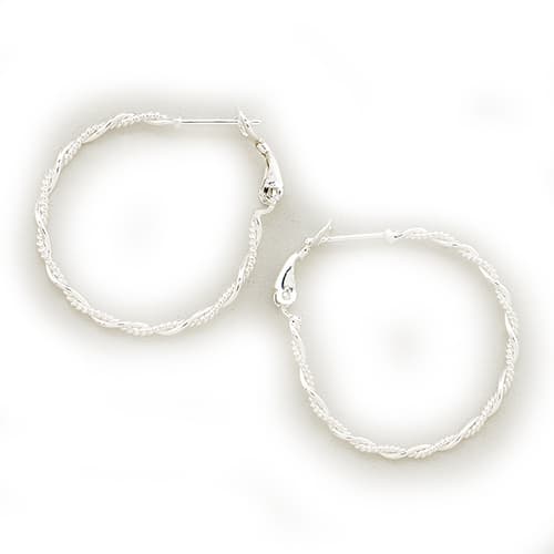 Sterling Silver Clutchless Twist Hoop Earrings - image 