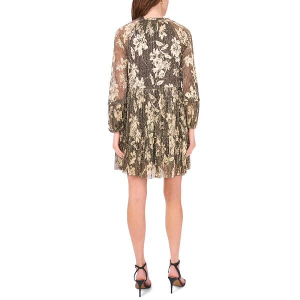 Womens MSK Long Sleeve Floral Crinkle A-Line Dress