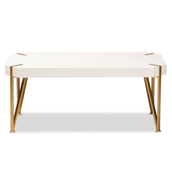 Baxton Studio Kassa Brushed Gold Metal & White Wood Coffee Table
