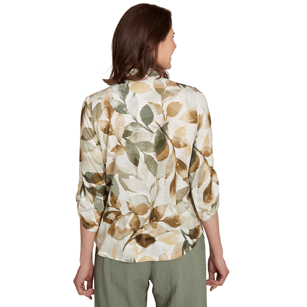 Womens Alfred Dunner Copper Canyon Roll Tab Leaf Button Down