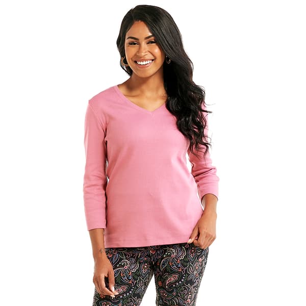 Womens Preswick &amp; Moore 3/4 Sleeve V-Neck Solid Top - image 