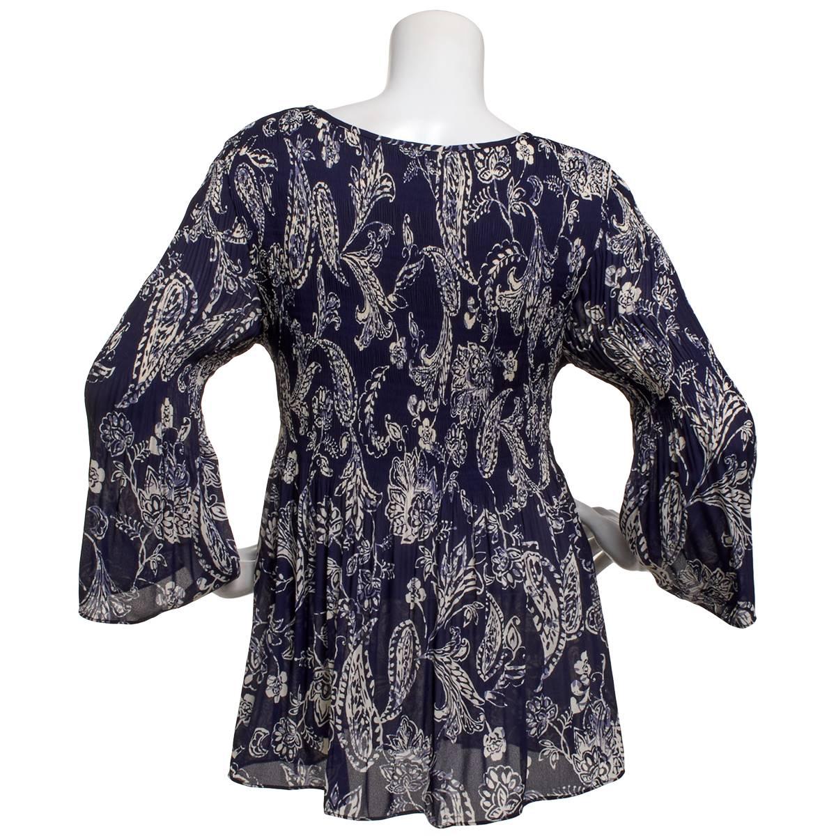 Petite Floral & Ivy 3/4 Sleeve Paisley Pleater Blouse