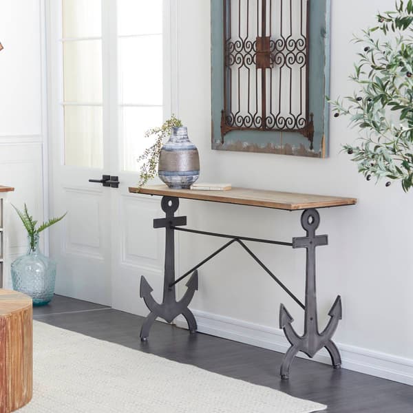 9th & Pike® Brown Coastal Metal Console Table