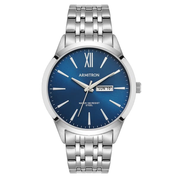 Mens Armitron Silver-Tone Navy Sunray Dial Watch - 20-5491NVSV - image 