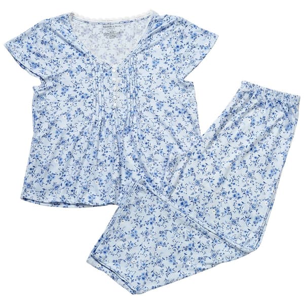 Womens Elizabeth & Nicole Floral Lace Trim Capri Pajama Set