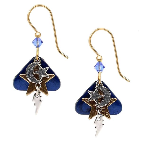 Silver Forest Mixed Metal Earrings with Celestial Motif Drops - image 