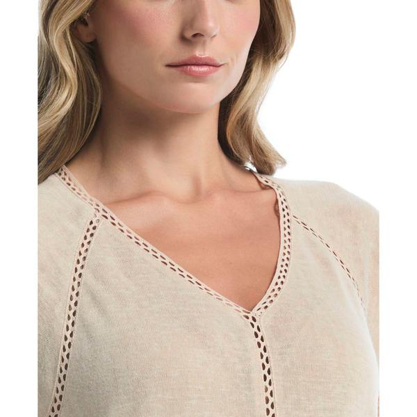 Womens Rafaella® Cap Sleeve Crochet Trim Solid Blouse