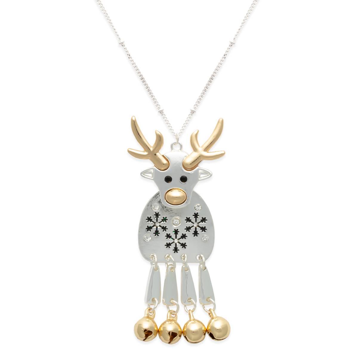 Mixed Metal Reindeer Christmas Pendant Necklace