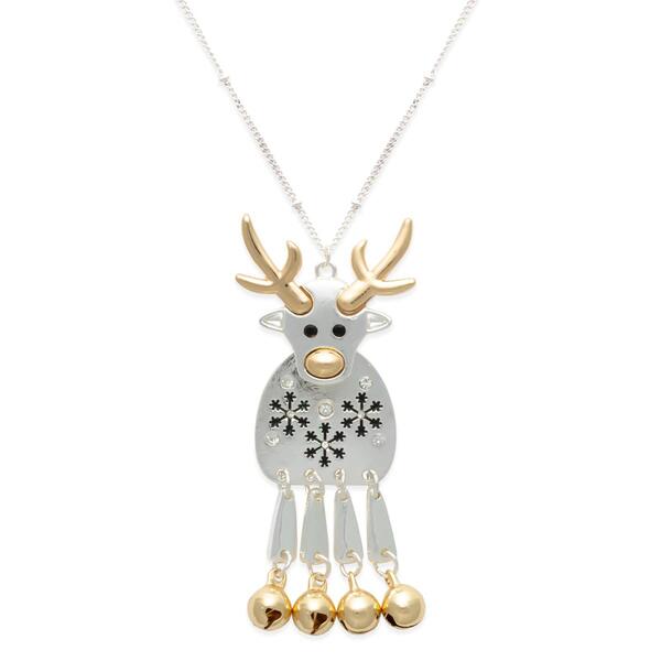 Mixed Metal Reindeer Christmas Pendant Necklace - image 