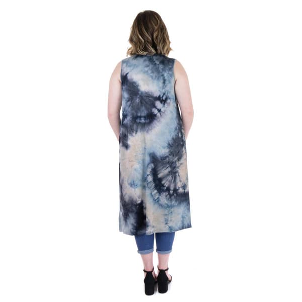 Plus Size 24/7 Comfort Apparel Tie Dye Sleeveless Cardigan Vest