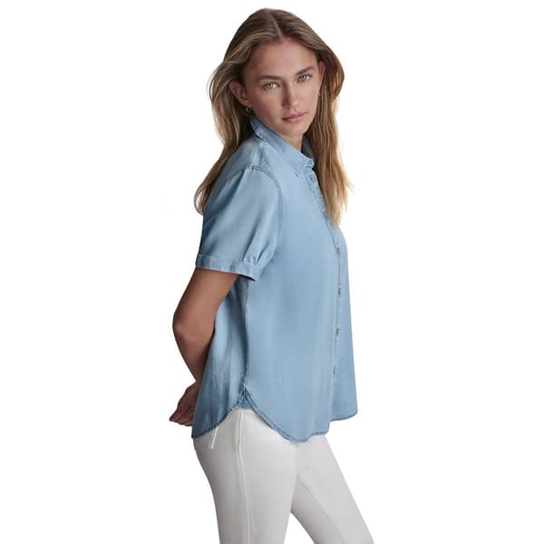 Womens DKNY Jeans Short Sleeve Solid Casual Button Down