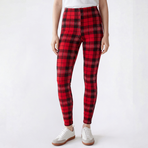 Juniors Jolie & Joy Basic Tartan Plaid High Waist Leggings - image 