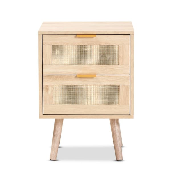 Baxton Studio Baird Oak Brown Wood/Rattan 2-Drawer Nightstand