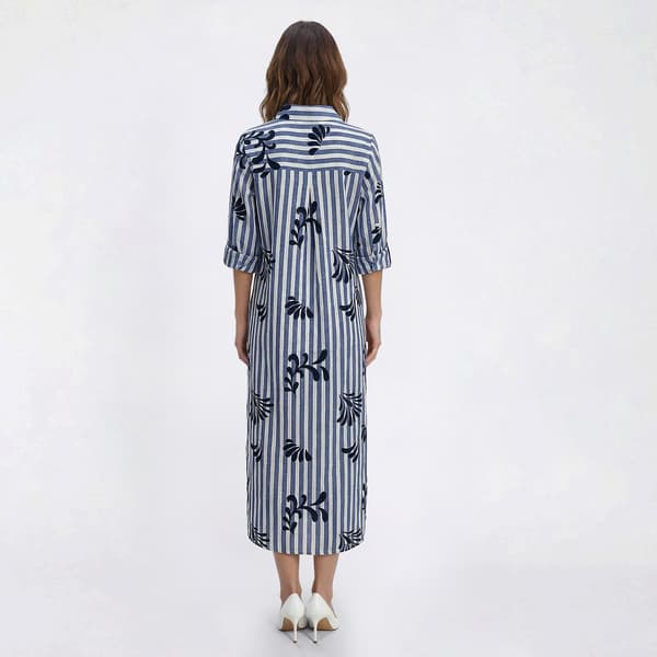 Womens Mlle Gabrielle Roll Tab Sleeve Stripe Shift Midi Dress
