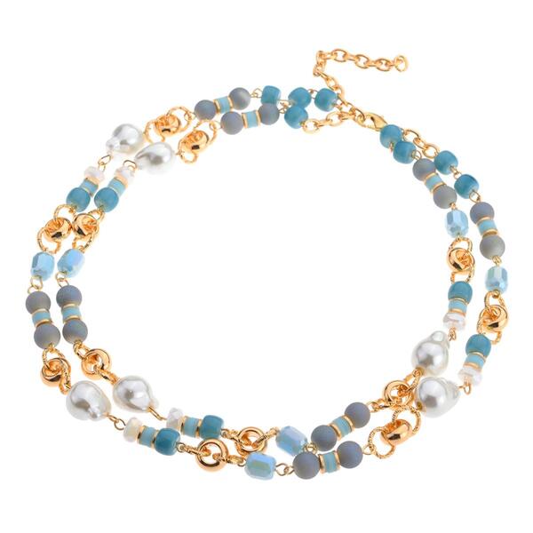 Ashley Cooper&#40;tm&#41; Gold-Tone & Turquoise 2-Row Statement Necklace - image 