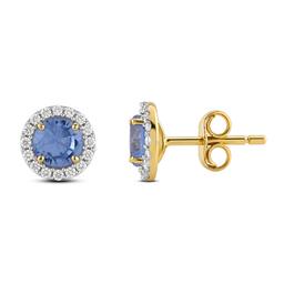 Gemstone Classics(tm) Yellow Gold Aquamarine Crown Halo Earrings