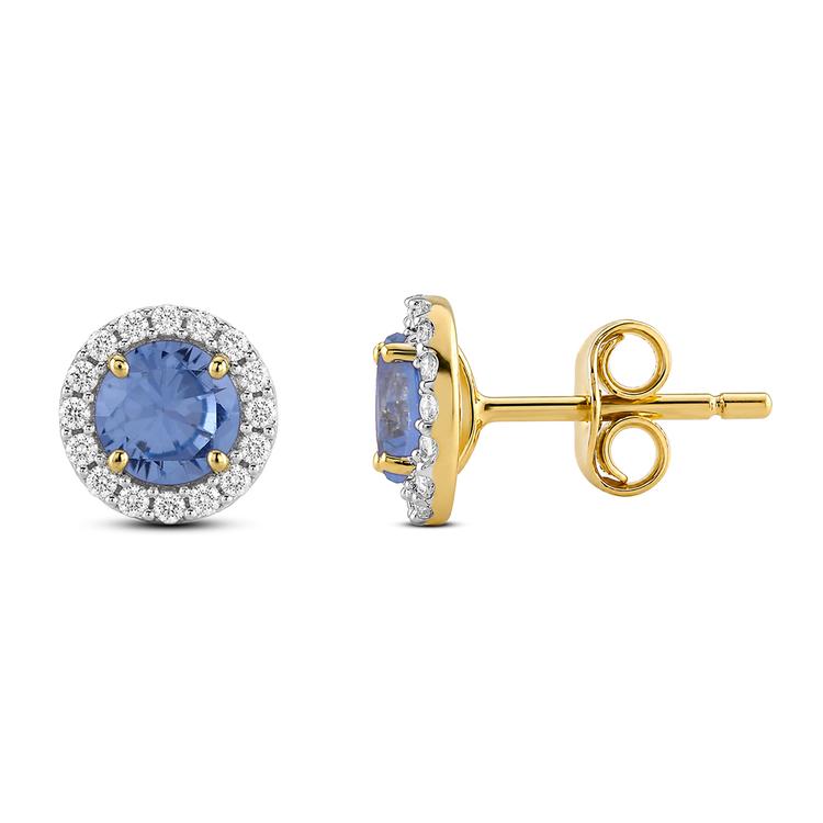Gemstone Classics(tm) Yellow Gold Aquamarine Crown Halo Earrings