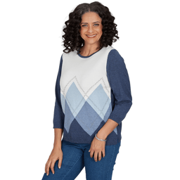 Womens Alfred Dunner Ann Arbor Color Block Argyle Sweater