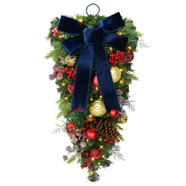 Puleo International 28in. LED Ornaments Adorned Teardrop Swag