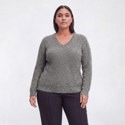 Plus Size Hasting & Smith Long Sleeve V-Neck Shaker Sweater