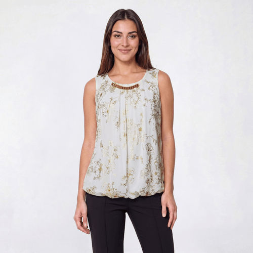 Womens Sara Michelle Sleeveless Hardware Neck Floral Blouse - image 