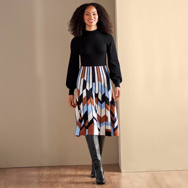 Womens Nina Leonard Long Sleeve Mock Neck Print Bottom Dress