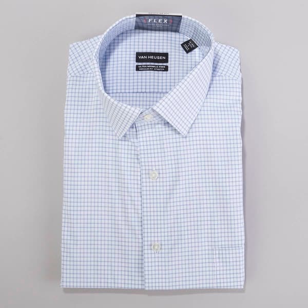 Mens Van Heusen Wrinkle Free Plaid Dress Shirt - Blue - image 