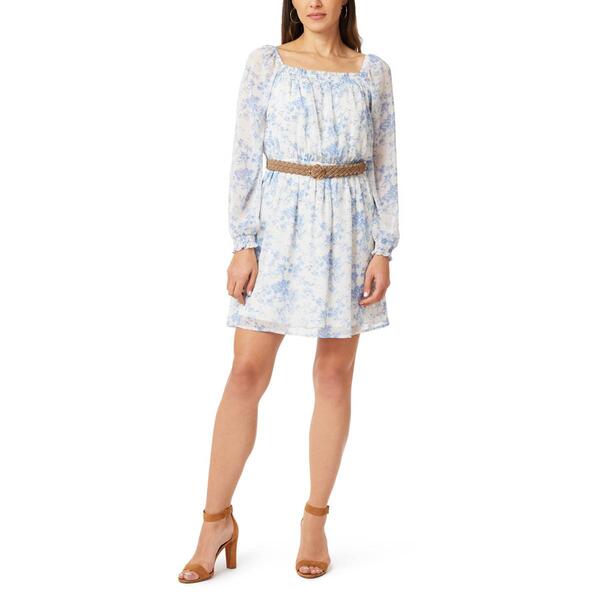 Juniors Wallflower Smock Floral Chiffon Belted A-Line Dress - image 