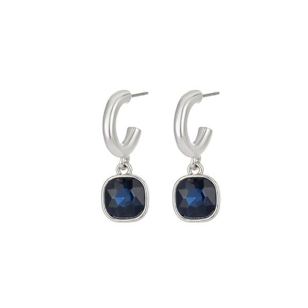 Roman Looking Glass Sapphire Silver-Tone Drop Hoop Earrings - image 