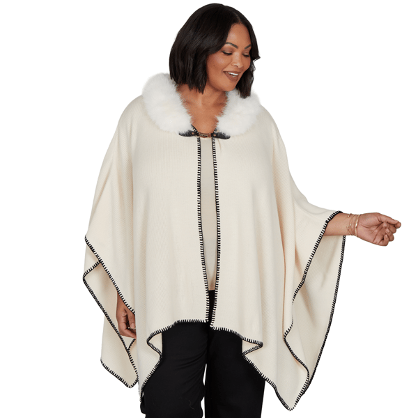 Plus Size Emaline Country Code Faux Fur Collar Knit Cape