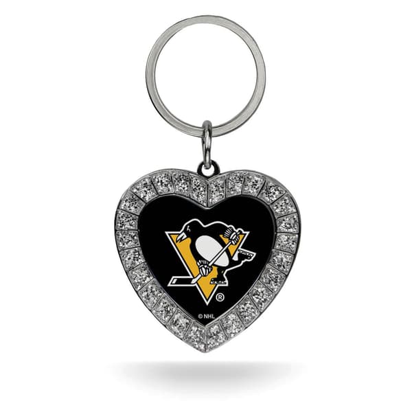 Womens NHL Pittsburgh Penguins Rhinestone Heart Key Ring - image 
