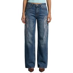 Juniors YMI(R) Britney Fit Wide Leg Wing Embroidered Jeans