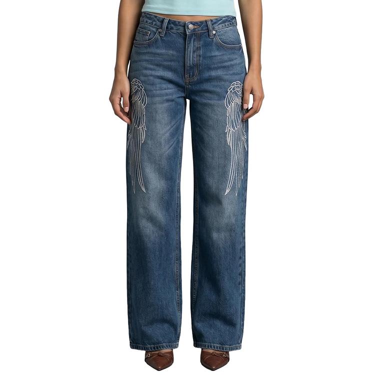 Juniors YMI(R) Britney Fit Wide Leg Wing Embroidered Jeans