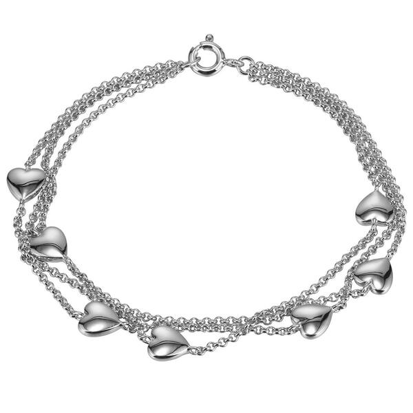 3 Chain Sterling Silver Heart Bracelet - image 