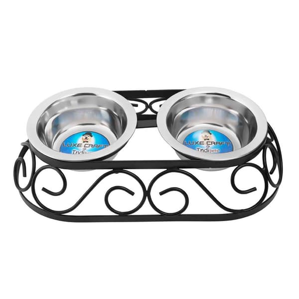 Indipets Wrought Iron Oval Crown Double Diner Feeder - image 