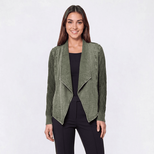 Womens Leo & Nicole Long Sleeve Knitted Diamond Sleeve Cardigan