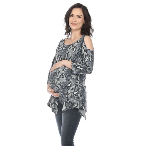 Womens White Mark Cold Shoulder Snake Maternity Tunic Blouse