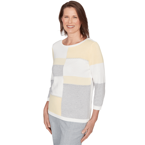 Petite Alfred Dunner Al Fresco Color Block 3/4 Sleeve Sweater