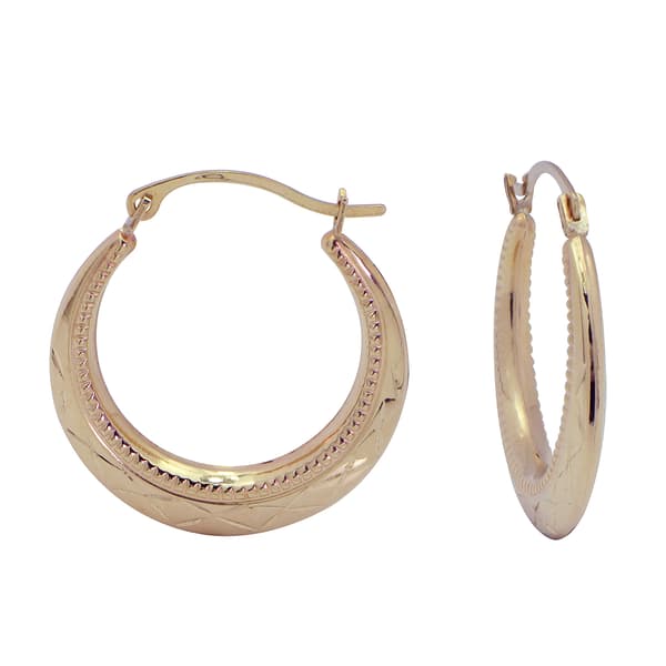 10kt. Yellow Gold Hollow Diamond Cut Bead Hoop Earrings - image 