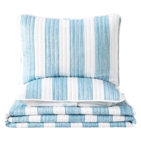FreshFolds 3pc. Striped Anchor Coastal Bedspread Quilt Set